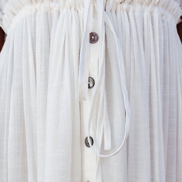 White Boho Deep V Open Back Maxi Cover Up Dress w/ Pockets - Picture 13 of 13